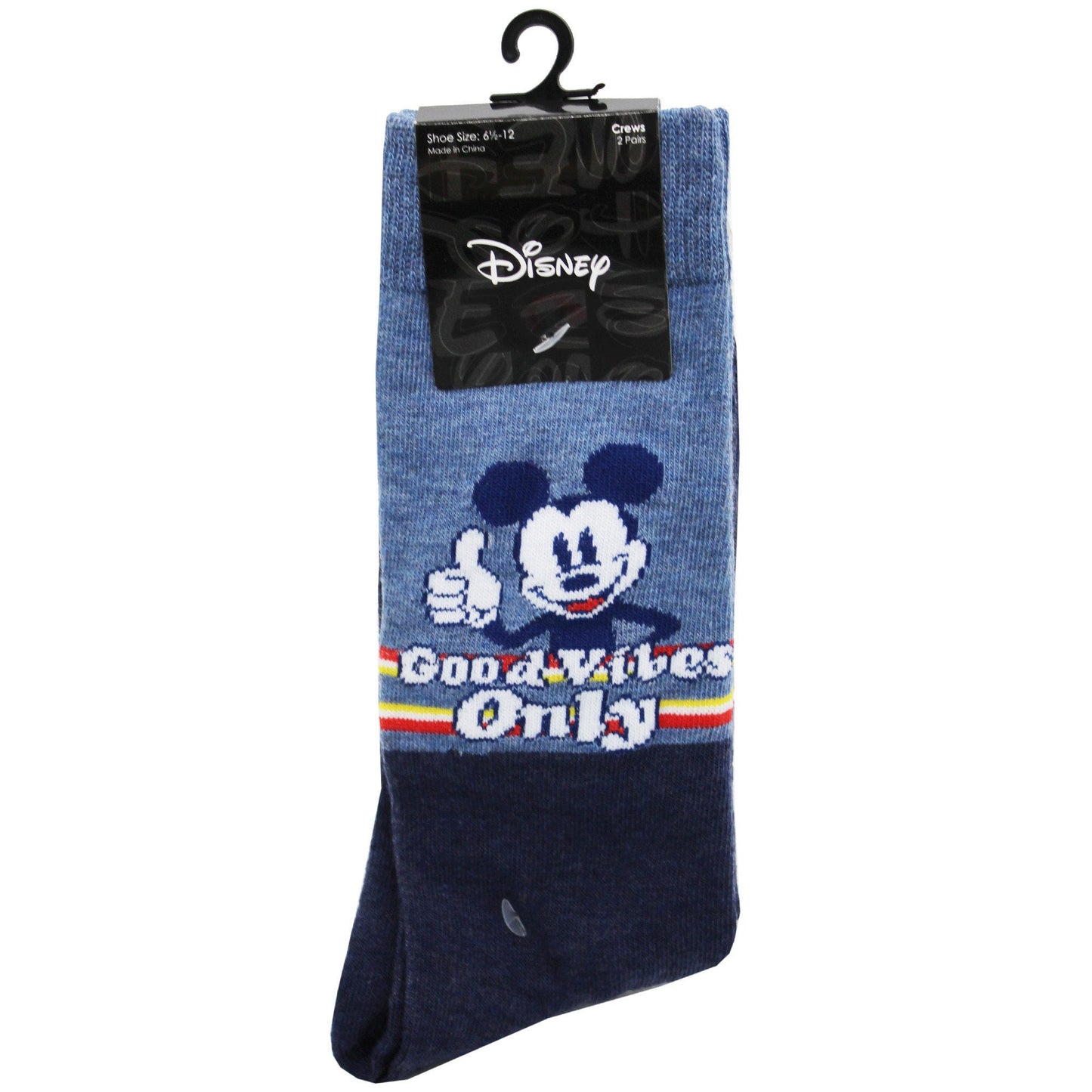 2 Pack Micky Mouse Good Vibes only Crew Socks Size 10-13