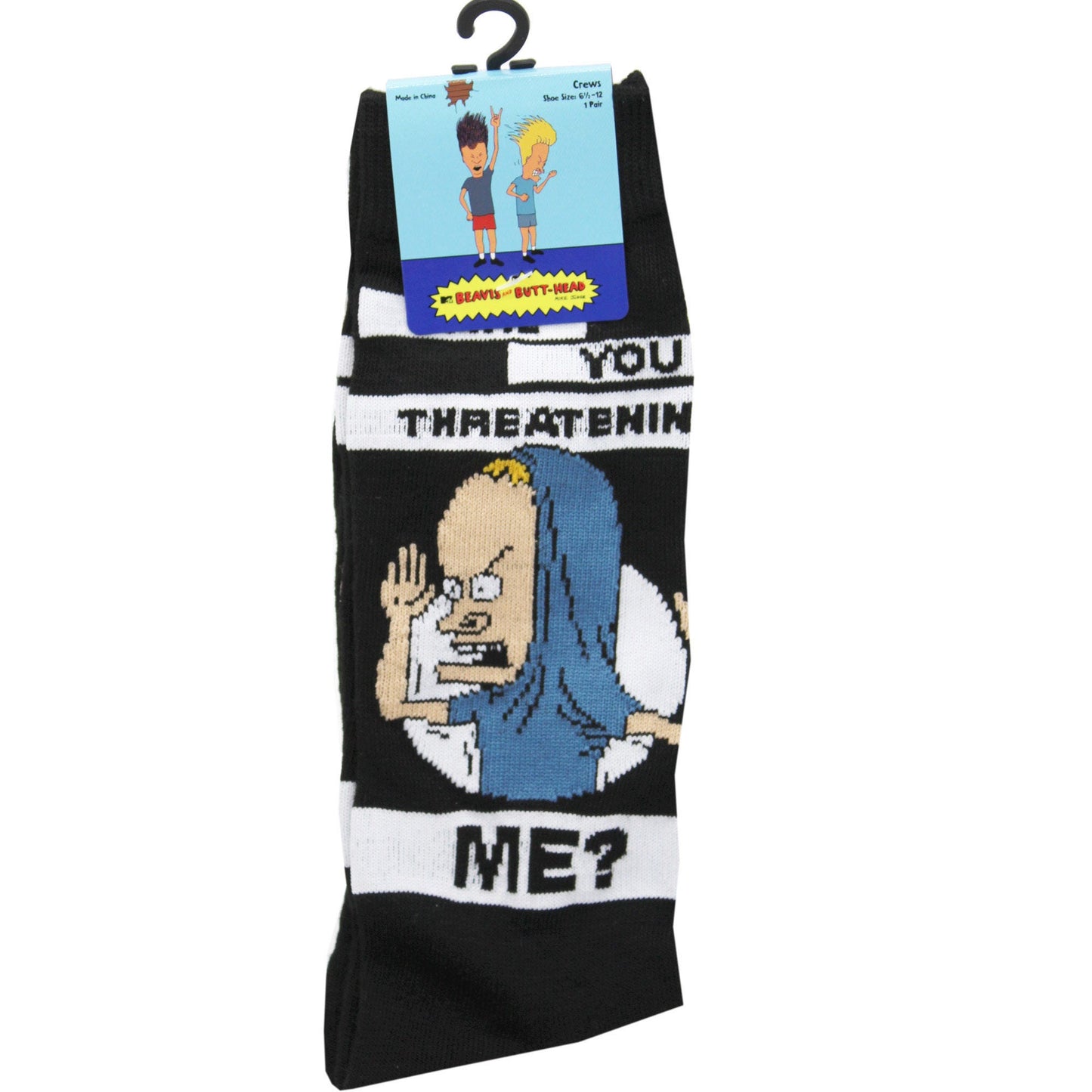 1 Pack Beavis and Butthead Mens Crew Socks in Sizes 10-13
