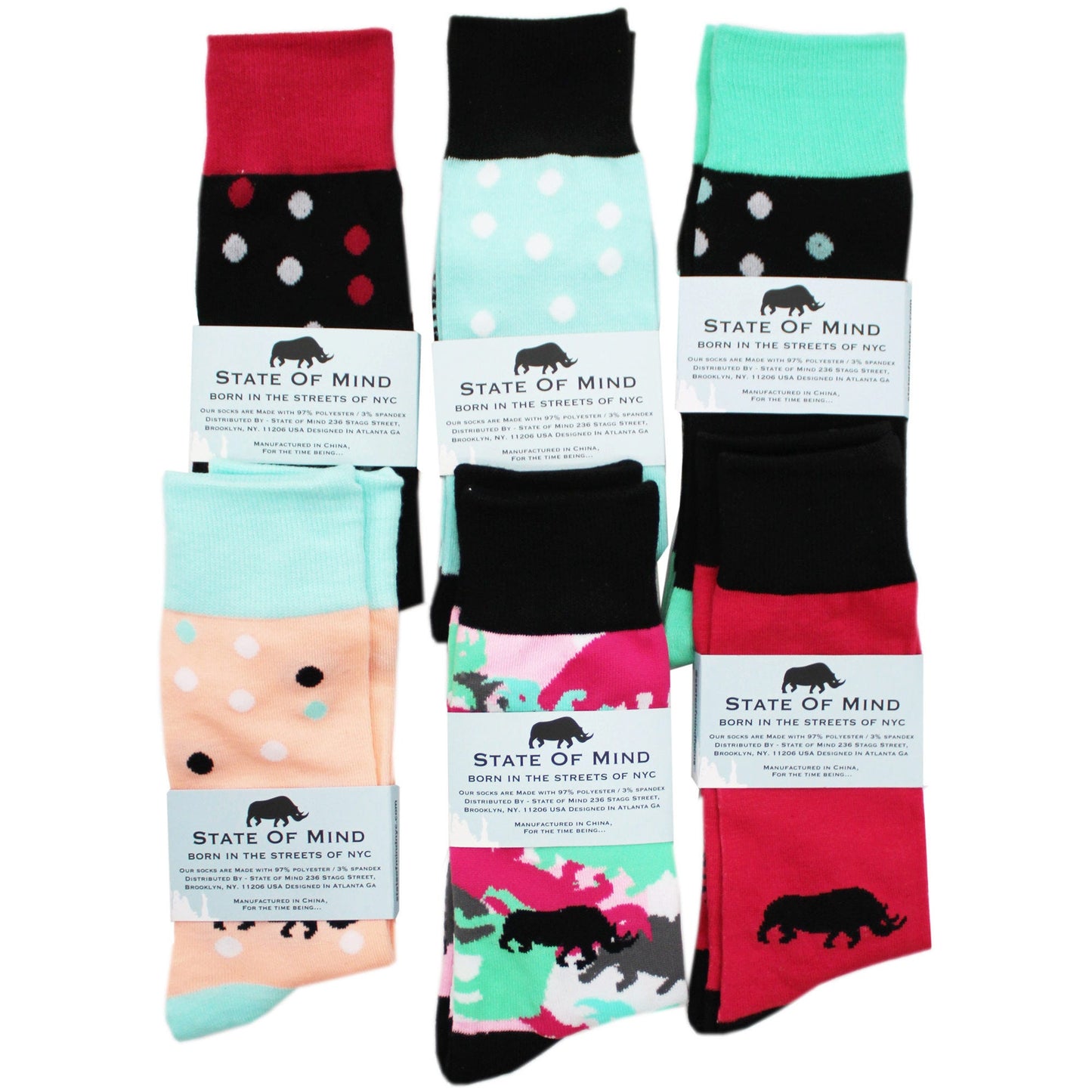 State of Mind Unisex Crew Socks in Assorted Colorful Designs