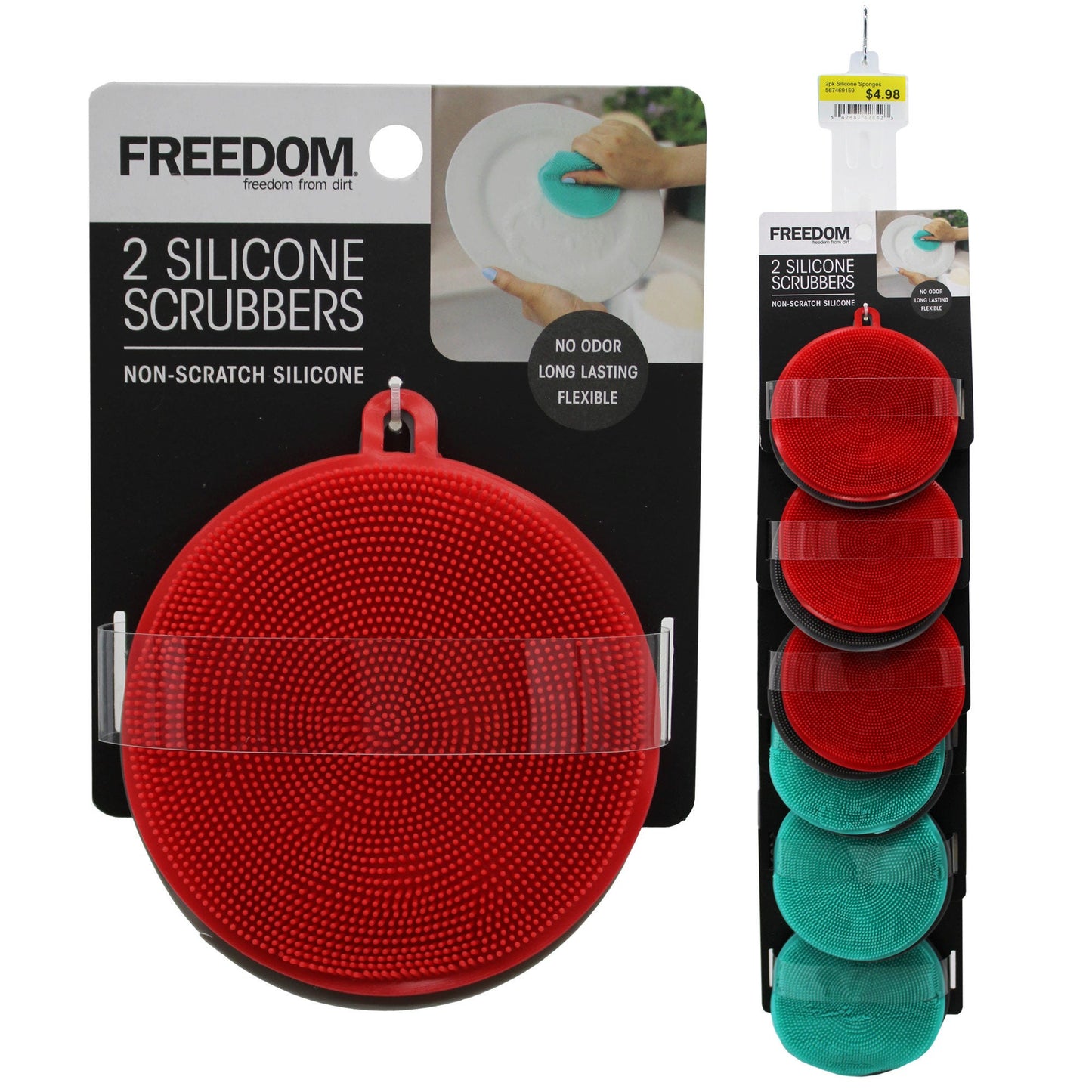 Freedom 2 Pack Odor Free Flexible Silicone Scubbers on Clip Strip