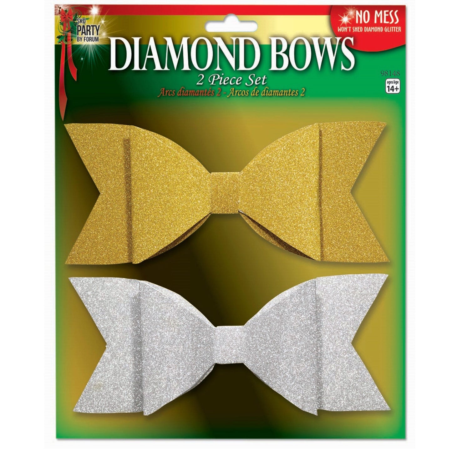 2 Pack 3" x 7" Glitter Diamond Bows