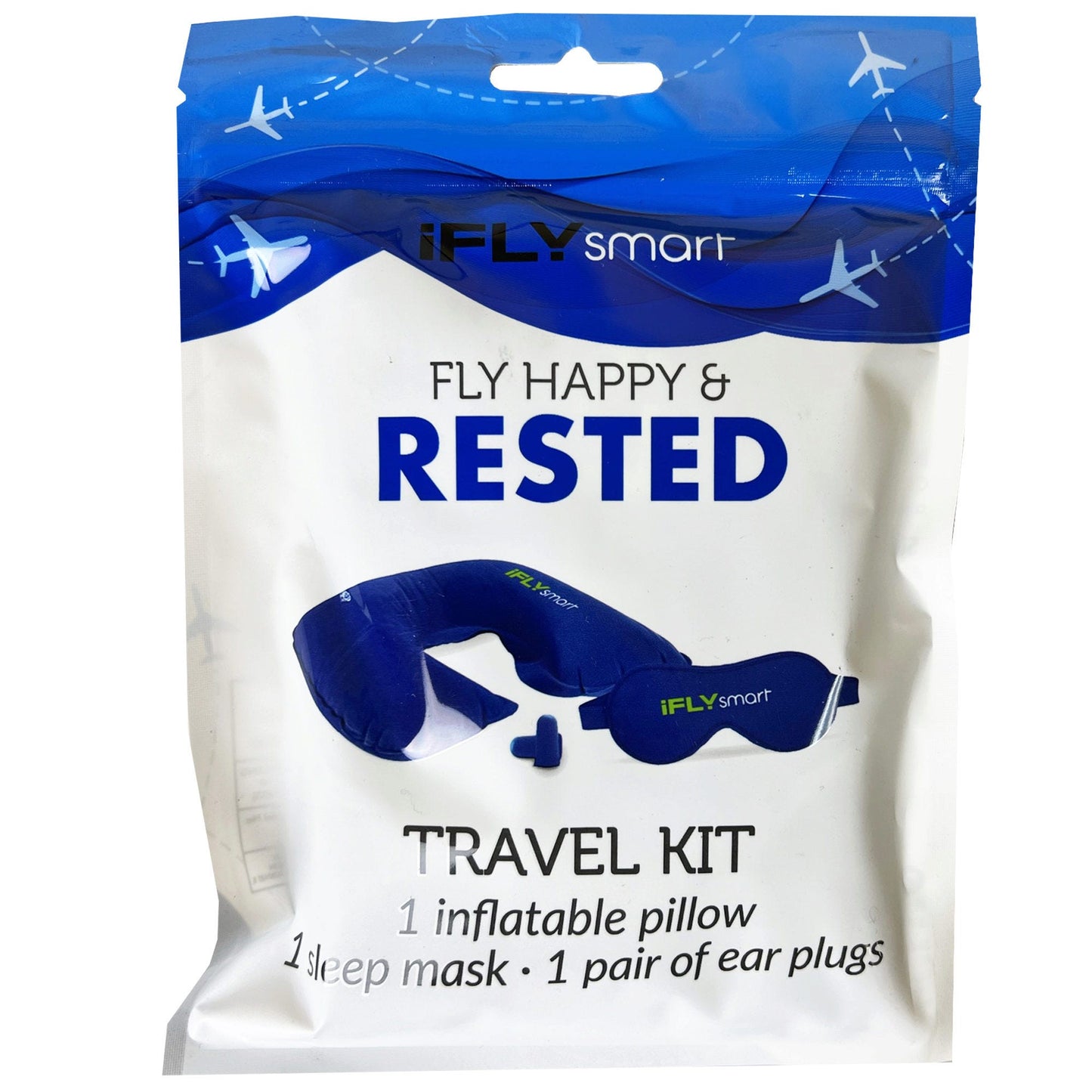 IFLY Smart Travel Rest Kit with Inflatable Pillow Eye Mask & Ear Plugs