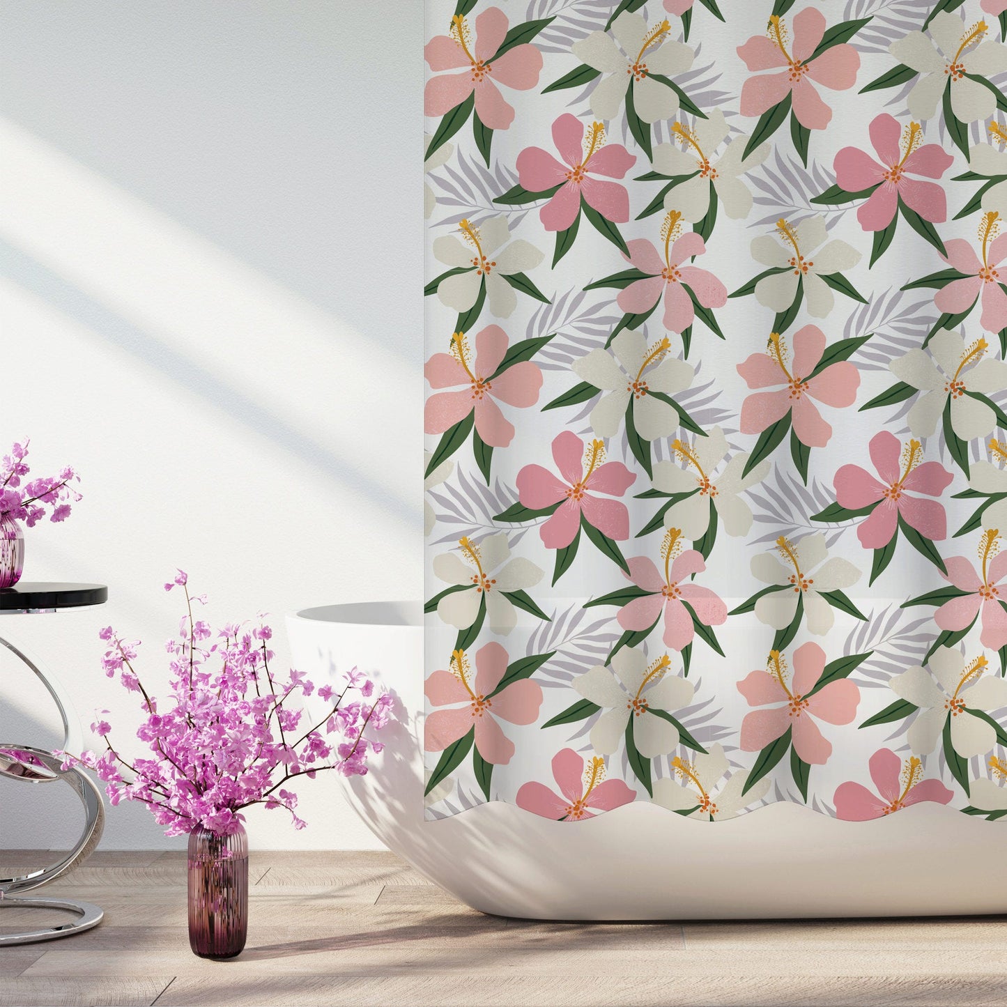 Bath Essentials 70" x 72" PEVA Hibiscus Shower Curtain