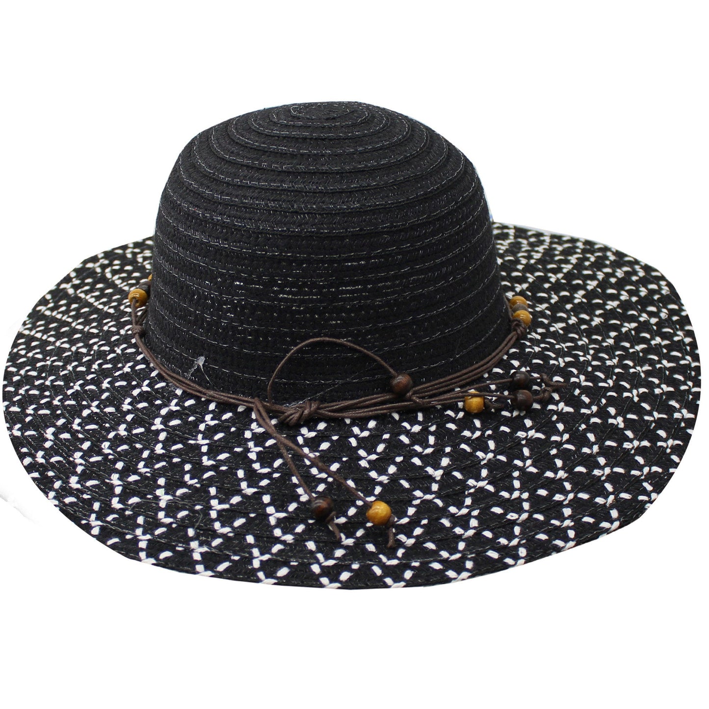 Adult Fashion Woven Sun Hat with Beads and Chin Strap