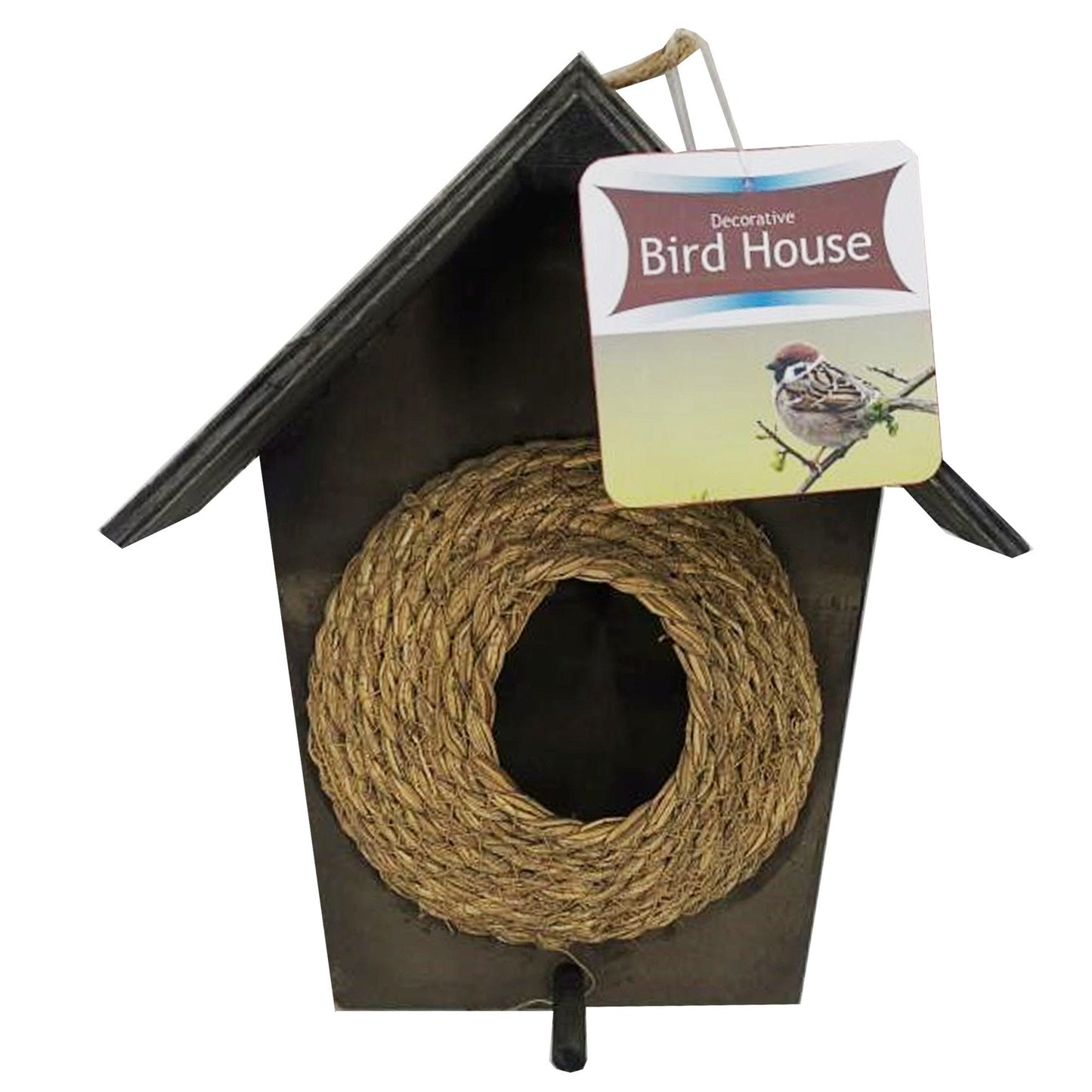 Wood and Jute Outdoor Bird House with Perch