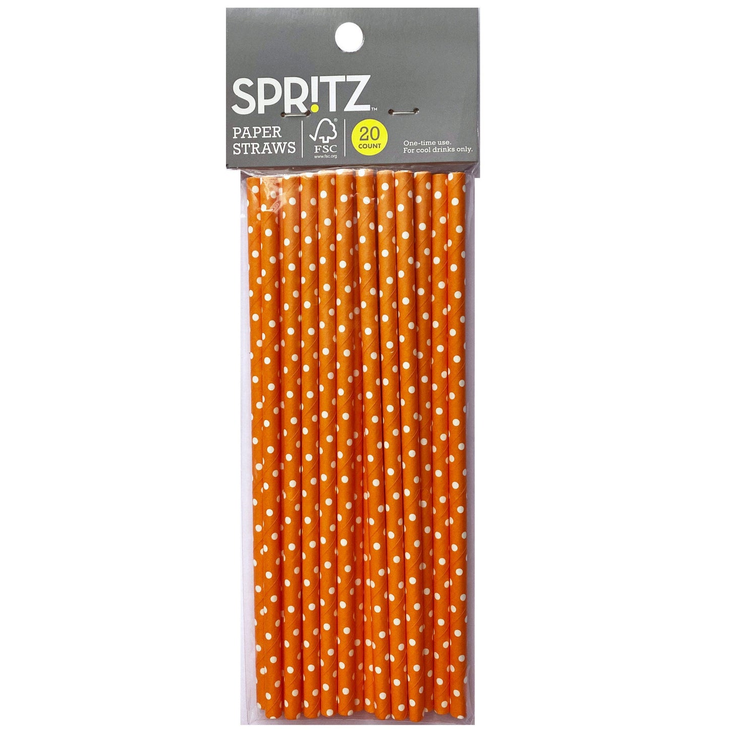 Spritz Orange Polka Dot Paper Straws 20 Count