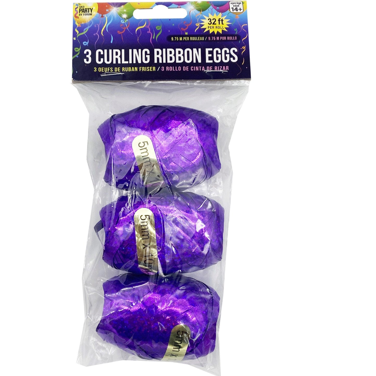 3 Pack 32 Foot Purple Holographic Curling Ribbon Eggs