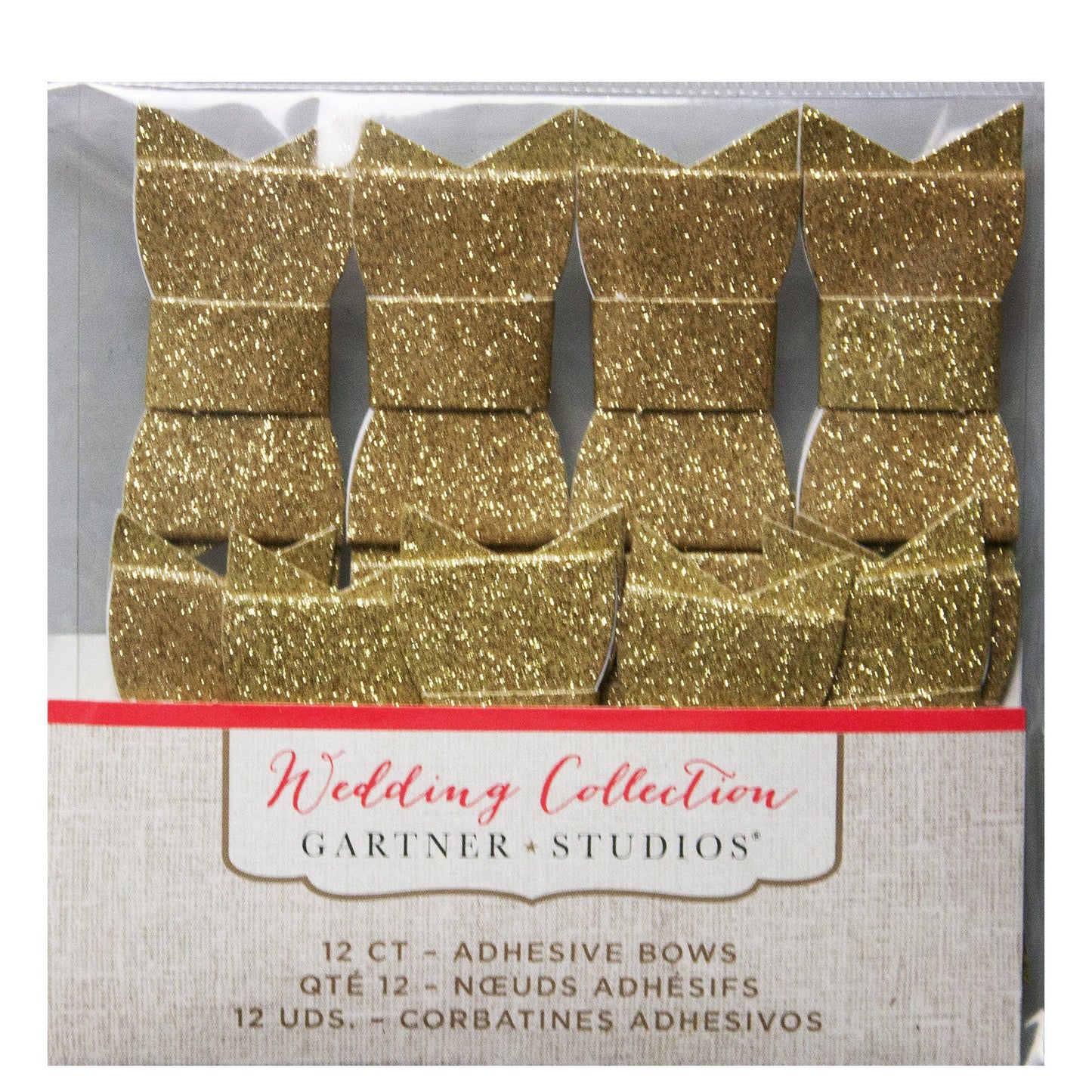 12 Count Gold Glitter Adhesive Bows