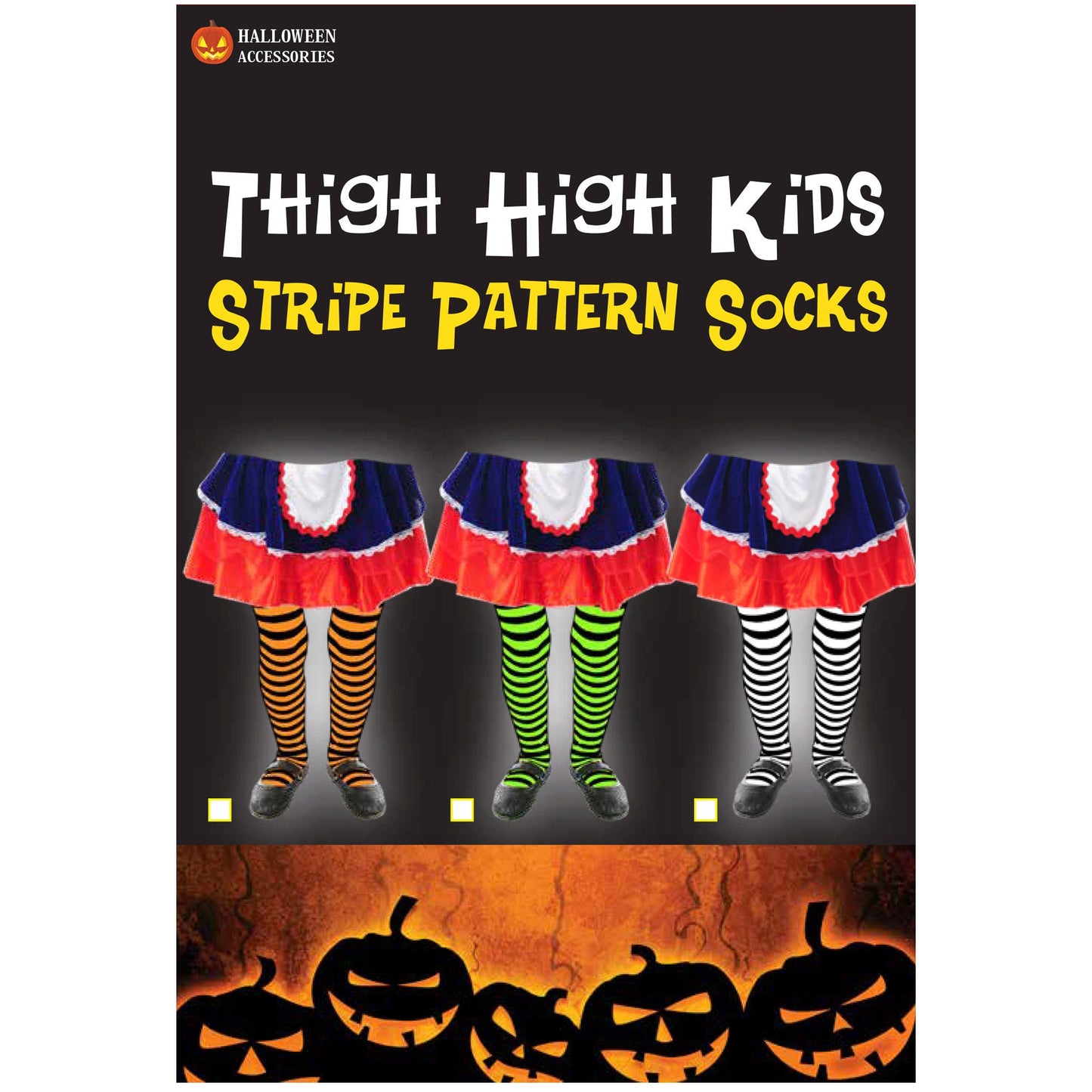 Kids Strip Pantyhose Orange/Black Green/Black and White/Black