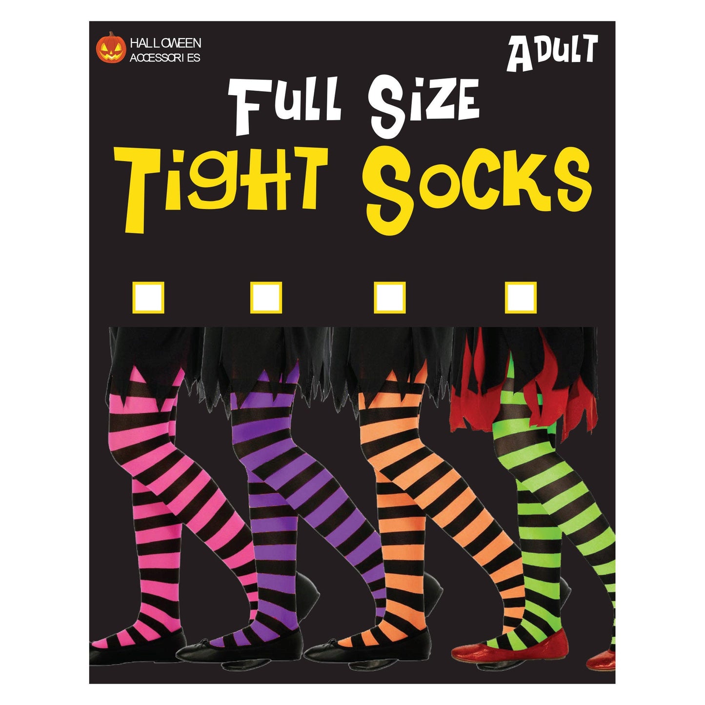 Adult Black and Colorful Striped Witch Tights