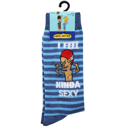 1 Pack Beavis And Butthead I Feel Kinda Sexy Blue Mens Crew Socks in Sizes 10-13