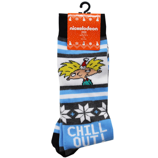 1 Pack Hey Arnold Xmas Crew Socks in Sizes 10-13