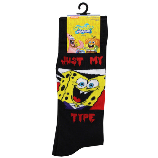 1 Pack Nickelodeon Spongebob Just My Type Recycled Yarn Crew Socks in Sizes 10-13