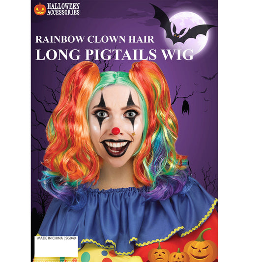 Rainbow Clown Hair with Long Pigtails