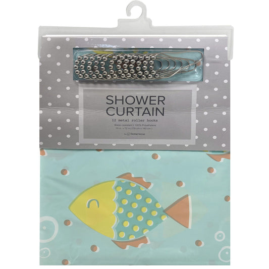 Homewear 70" x 72" Gone Fishing Shower Curtain with 12 Metal Roller Hooks