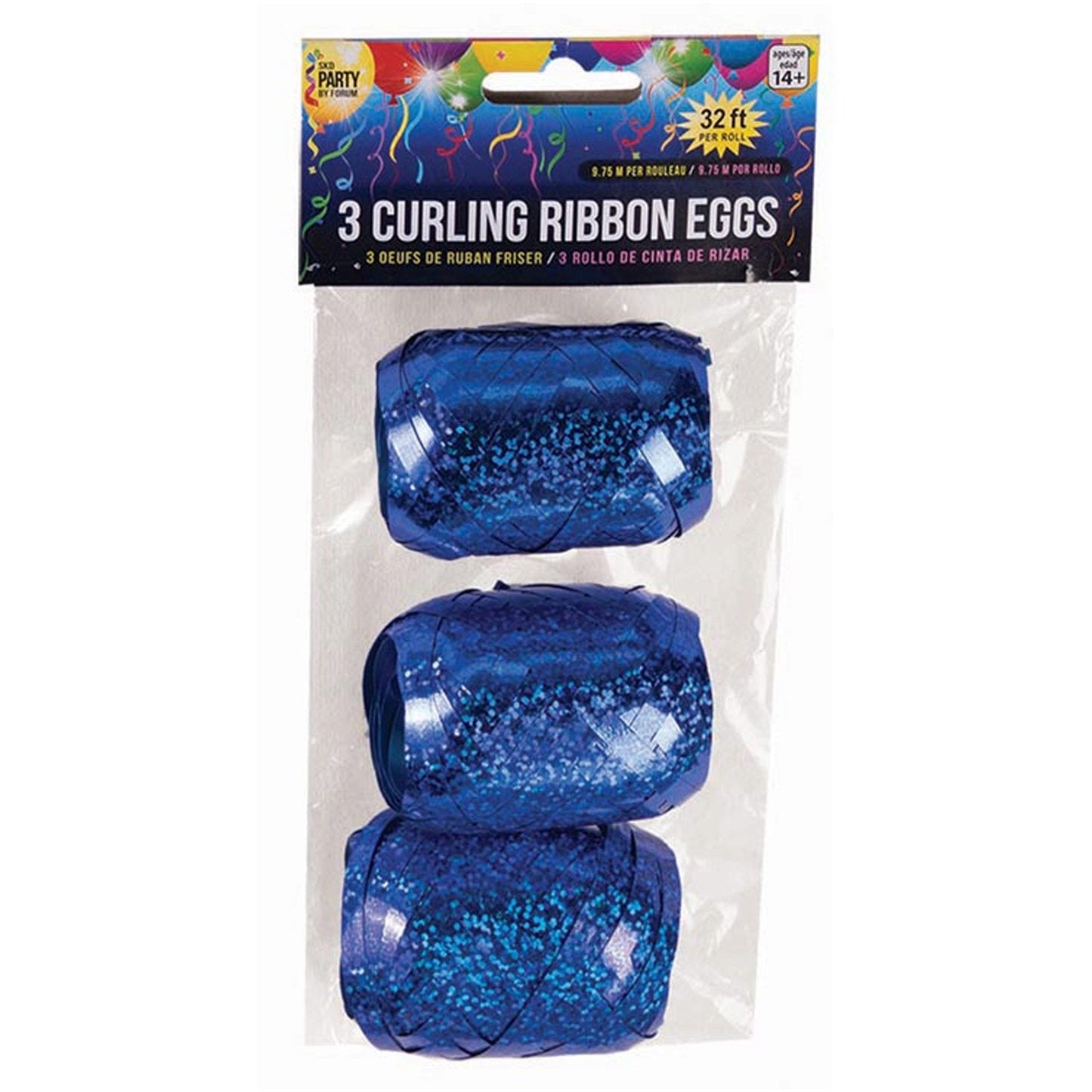 3 Pack 32 Foot Blue Holographic Curling Ribbon Eggs