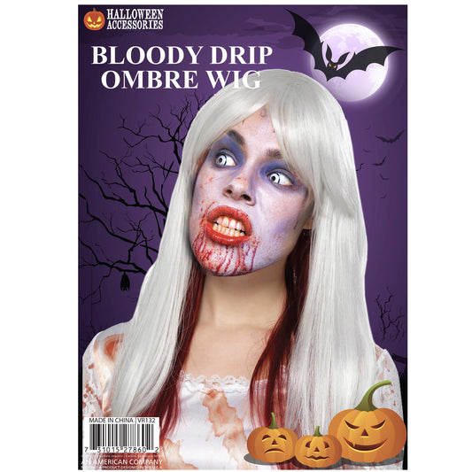 Bloody Drip Ombre Wig White & Red