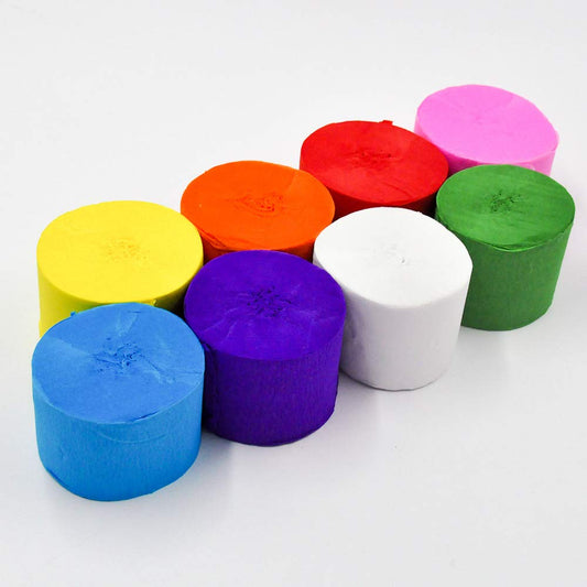 Assorted Color Crepe Paper Rolls - 5cm x 10m, 6 Rolls/Bag